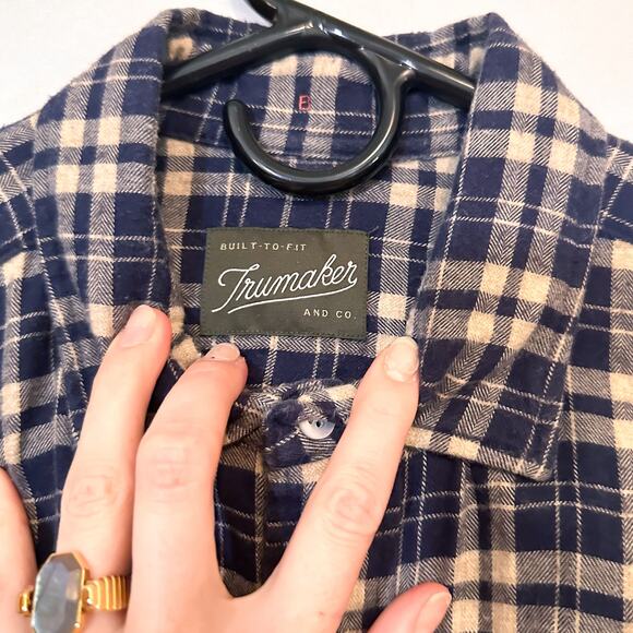 TRUMAKER Blue Plaid Flannel Long Sleeve Button Down Sz. L - Picture 2 of 3